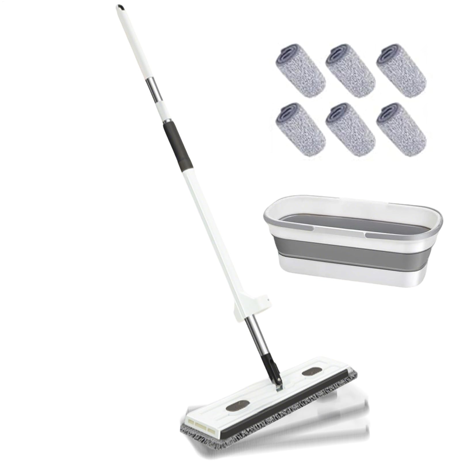 Mopa Plana Giratoria 360 Grados, En Seco O Húmedo, Mango Largo | Limpiador De Suelos Con Raspador Mopa Atrapapolvo de Microfibra con Mango Largo para Cocina, Baño, Hogar, Suelos y