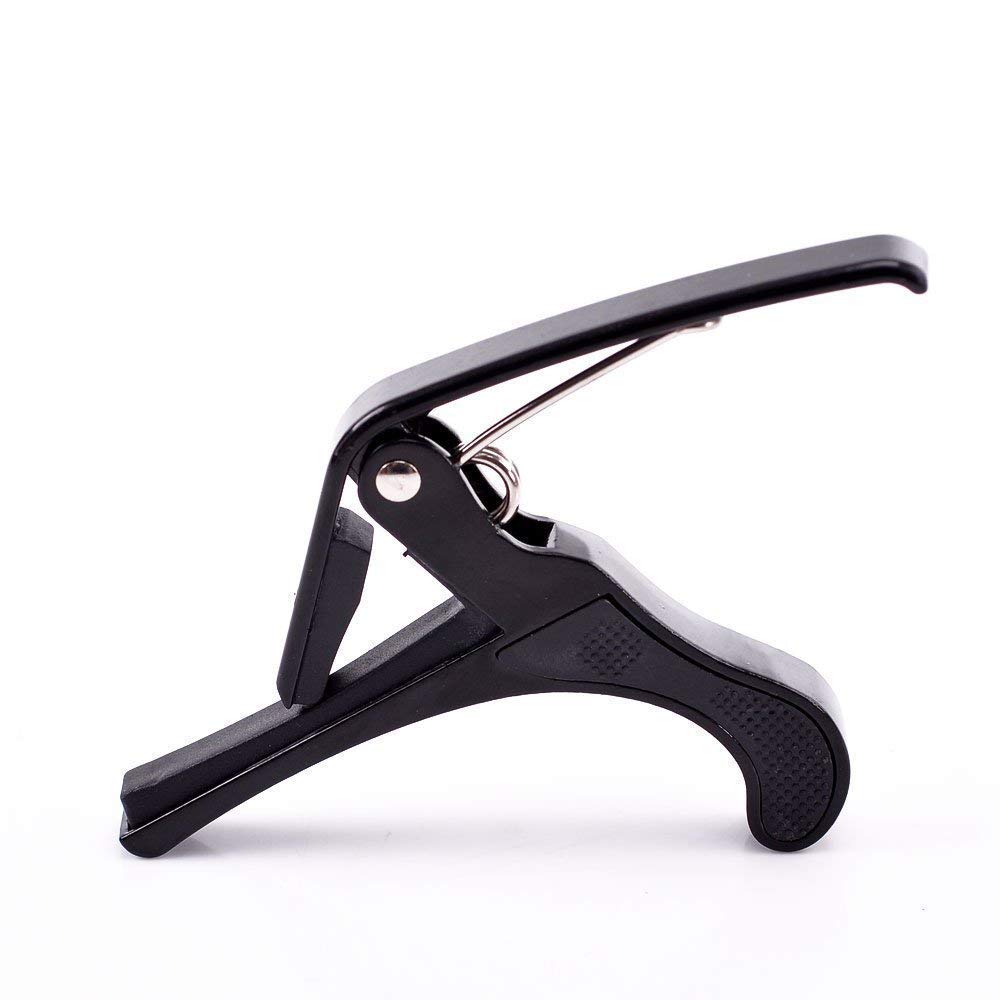 HRB MUSICALS® One Handed Trigger Guitar Metal Capo Quick Change For Ukulele, Electric And Acoustic Guitars (ALLOY) (White) (BLACK)