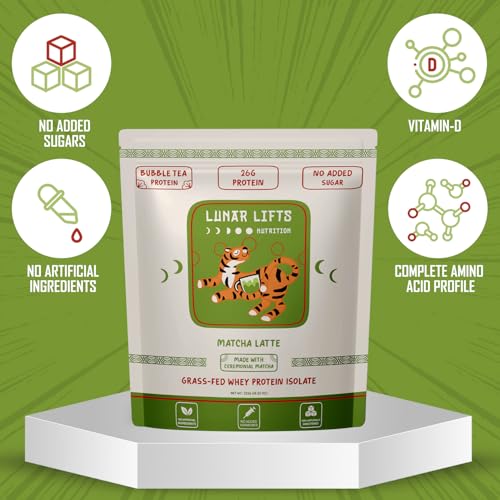 Lunar Lifts Nutrition Matcha Latte - Boba Tea Protein Powder | 26g Whey Protein Isolate Matcha Powder | Ceremonial-Grade Matcha Bubble Tea Protein Powder | No Added Sugar & Artificial Ingredients - Image 6