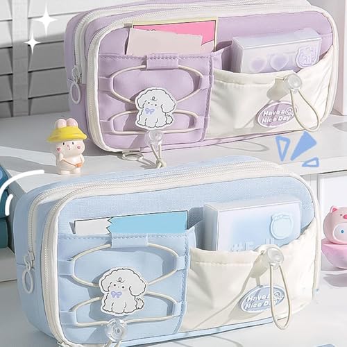 Image of Alokik Dog Purple Pencil Pouch for Girls, Large Capacity Cute Puppy Zipper Pencil Case with Front Pocket & Pin, Aesthetic Multi-Compartment Stationery Organizer for School (Dog - Purple)