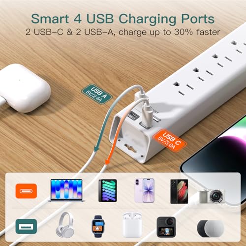 Image of Addtam Power Strip Surge Protector - 15ft Long Extension Cord