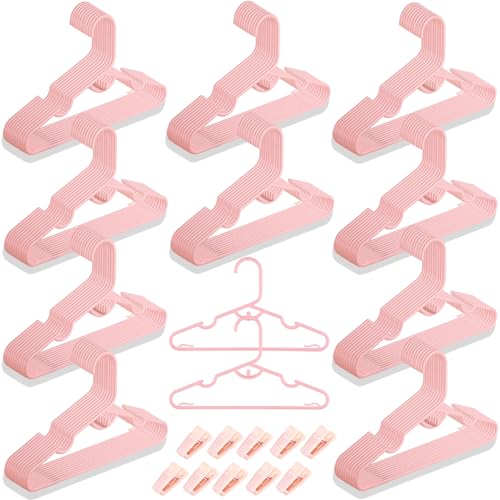 Image of MJRASG Anti-Slip Plastic Baby Hangers, 100-Pack, Light Pink, Ideal for Closet Organization, Easy to Use, Holds Clothes Securely