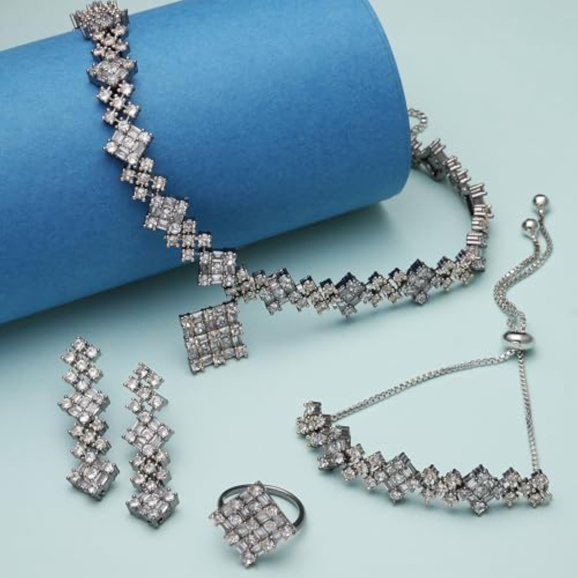 Rose Black American Diamond Square Jewellery Set