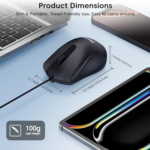 Image of Sounce Pixel Wired Mouse with 1200 DPI Optical Sensor, USB Plug & Play, 1.25M Cable, Smooth Control, 50 Lakh Click Life for Laptop, Desktop & PC (Black)