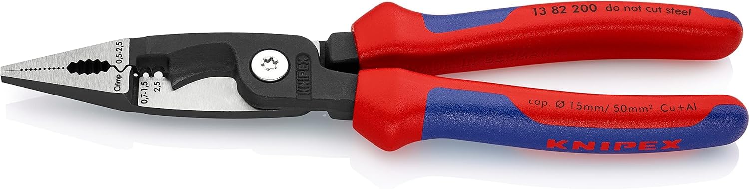 KNIPEX Alicate para instalaciones eléctricas negro atramentado, con fundas multicomponentes 200 mm 13 82 200