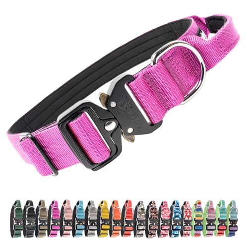 TSPRO Premium Collare per Cani, Regolabile Collare Tattico con Maniglia e una Robusta Fibbia Metallica a Sblocco Rapido, per Cani di Taglia Media a Grande (Viola L)