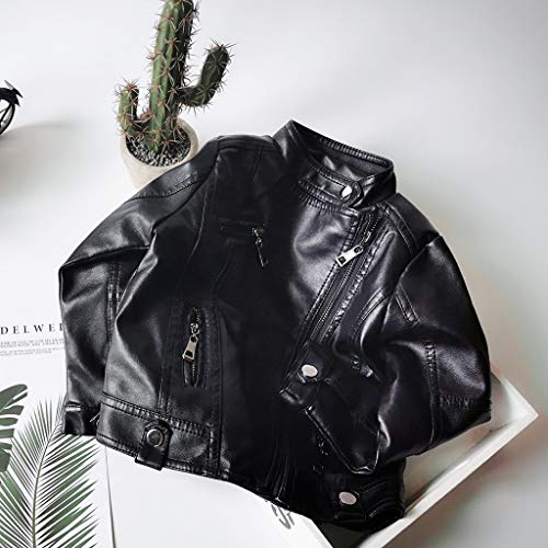 Boys Girls Spring Motorcycle Faux Leather Jackets with Obliqu𝚎 Zipper Girls Leather Jacket with Pockets4