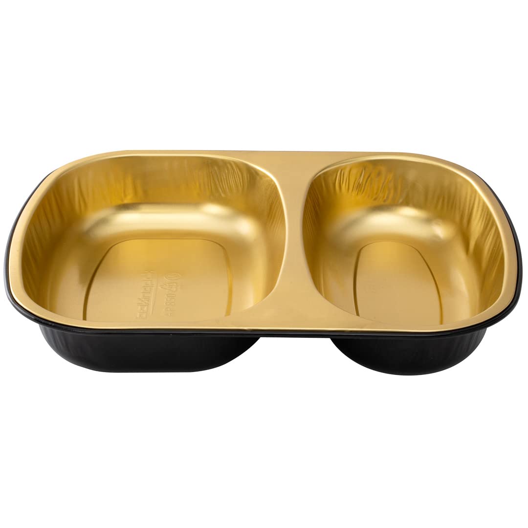 Restaurantware Foil Lux - Recipientes de aluminio para alimentos de 28 onzas, 100 bandejas rectangulares de aluminio, las tapas se venden por separado, 2 compartimentos, recipientes de aluminio negro