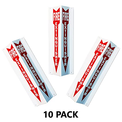 (10 Pack) Rigid Plastic 3-D Angle Fire Extinguisher Projecting Arrow Sign 4