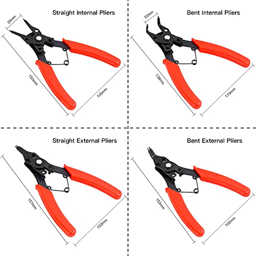 4-In-1 Snap Ring Pliers Set, Seekqua Internal And External Circlip Sets, Interchangeable Circlip Sets Include Straight/Curved Circlip Nozzles And Include Two 180°, 90° And 45° Circlip Heads #TOP3