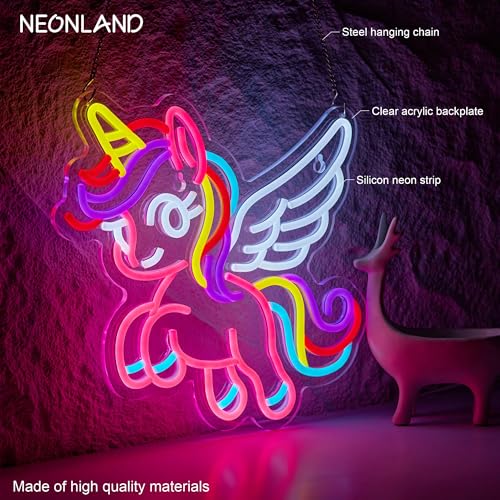 Image of Unicorn Neon Sign for Wall Decor Pink Flying Unicorn LED Light USB Powered Dimmable with Hanging Chain Gifts for Girls Kids Decoration for Bedroom Party