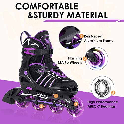 Image of Adjustable Inline Skates with Full Light Up Wheels,Outdoor Illuminating Roller Skates for Kids and Adults, Girls and Boys, Men and Women, Purple L