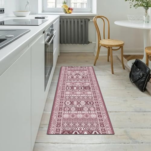 Alfombra de pasillo para pasillo o dormitorio rosa de 60 x 150 cm lavable 5