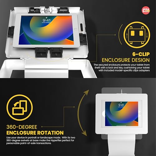 Image of CTA Digital Anti-Theft Mobile Workstation Locking Floor Stand Kiosk w / Secure Enclosure, Keyboard Tray & Storage for iPad A16 - iPad Pro 11 inch M4 - Air 11 inchM3 & M2 Galaxy Tab A & More White (PAD-PARAFWK)