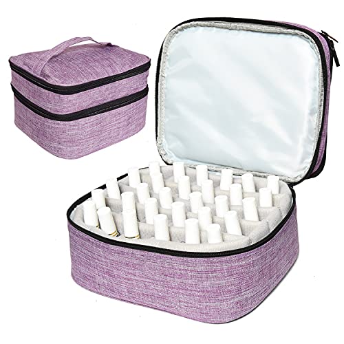 Gonioa Double Layer Nail Polish Carrying Case, Holds Up to 30 Bottles (15ml) with Adjustable Dividers, Storage Organizer Bag for Manicure and Pedicure Tools, Purple (Bag Only)