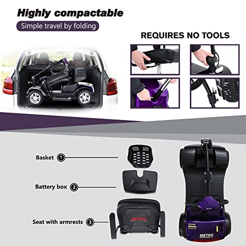 All Terrain Mobility Scooters For Seniors Folding Mobility Scooters With Headlight, Basket, Thoughtful Gifts For Parents For Hanging Out And Traveling, Dark Purple #TOP5