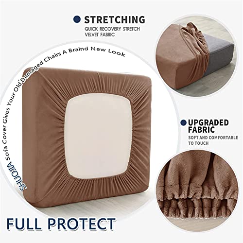SHUOJIA Sofa-Sitzkissenbezüge, Sofakissen-Bezüge Stretch-Samt,Sitzkissenschutz,Couchkissen-Bezüge Ersatz Für Individuelle Kissen Mit Elastischem Stoff (Brown,Large-1-Seater)