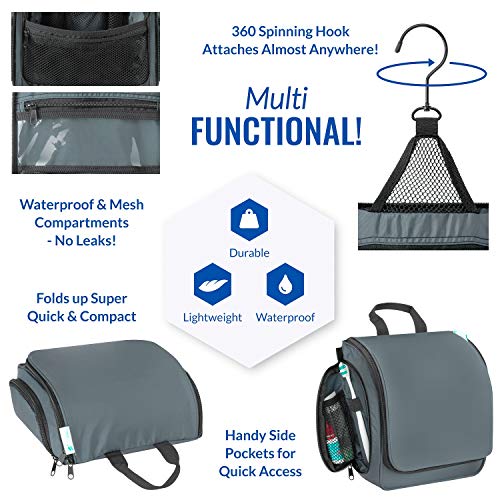 Premium Travel Hanging Toiletry Bag For Men And Women With Expandable Compartments For Cosmetics, Makeup Brushes, Jewelry, Shaving Tools, Detachable Tsa Friendly Clear Pouch (Shadow Gray) #TOP3