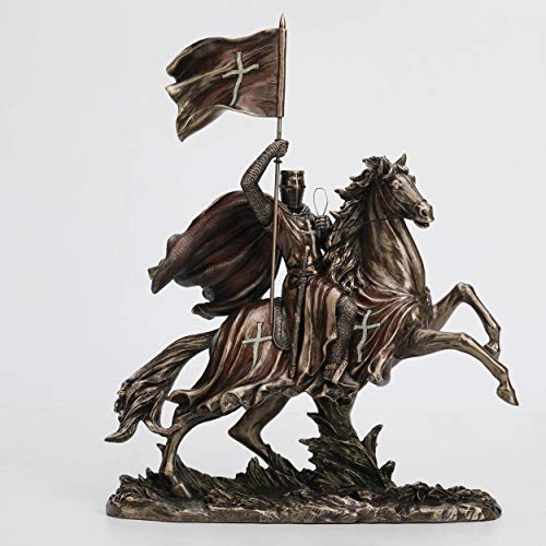 Estatua Medieval Caballero Templario a Caballo Bronce Antiguo