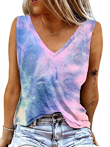 ETCYY Tie Dye Tank Tops for Women Summer Cute Printed Sleeveless Workout Athletic Yoga T-Shirts Cami Tops