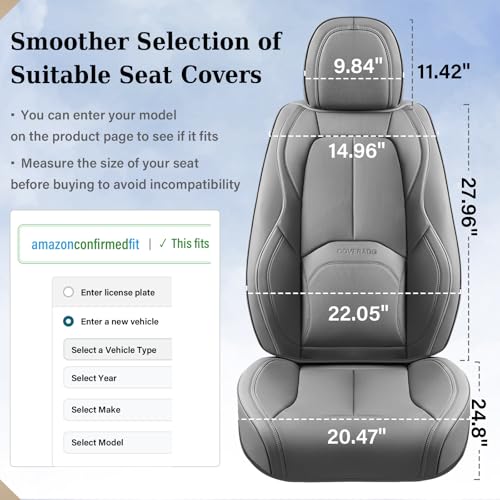Image of Coverado Car Seat Covers Full Set, Premium Nappa Leather Seat Covers for Car, Waterproof Car Seat Protector with Lumbar Support, Automotive Seat Covers Universal Fit for Most Cars SUV Truck(Gray)