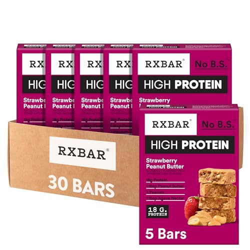 Image of RXBAR High Protein Bars, Gluten Free, Protein Snacks, Strawberry Peanut Butter (6 Boxes, 30 Bars)