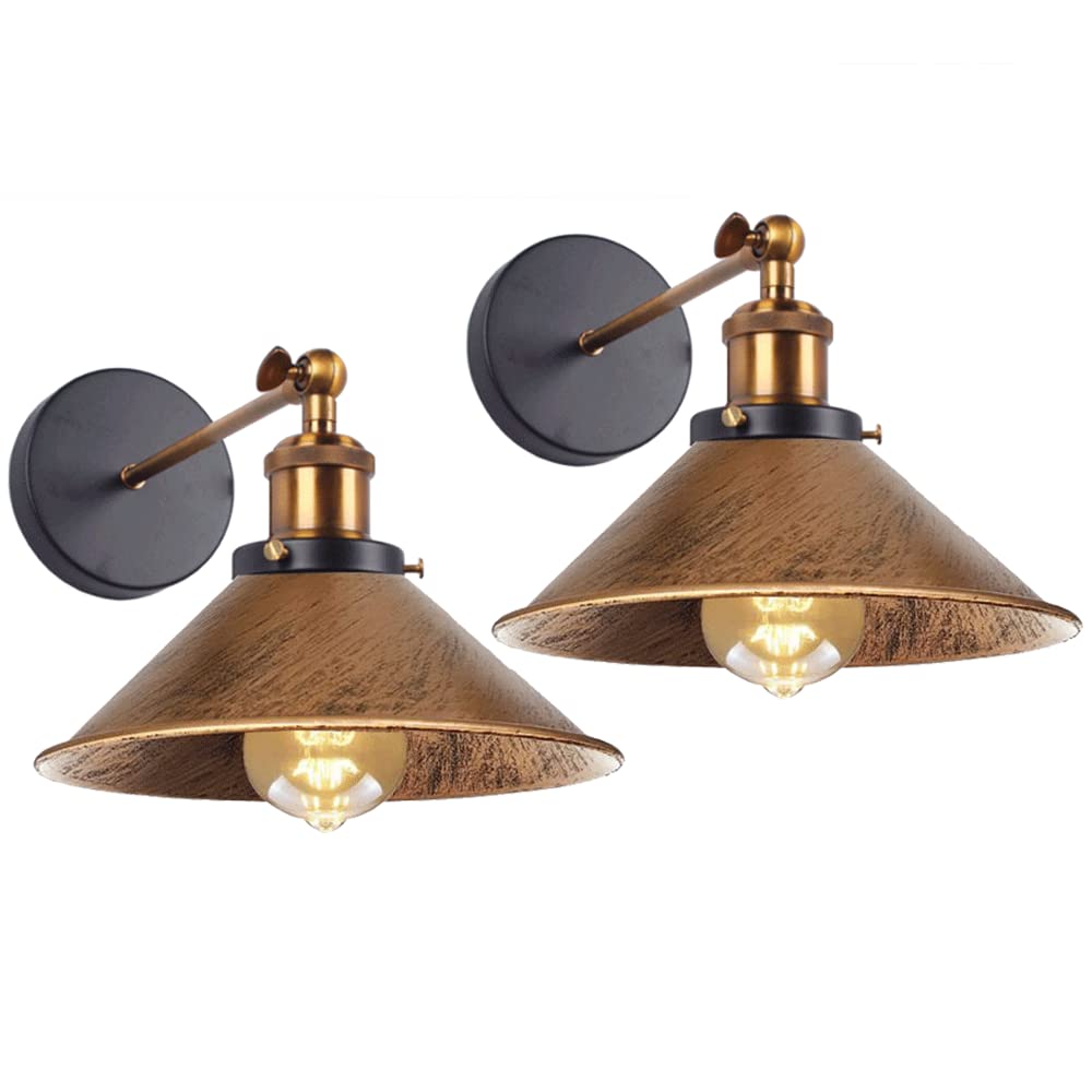 PETITES ECREVISSES 2pcs Industrial Retro ø22cm Lámpara de Pared Vintage Metal Ajustable Aplique Lámpara de Techo Bar Restaurante Comedor Decoración e Iluminación (Óxido)