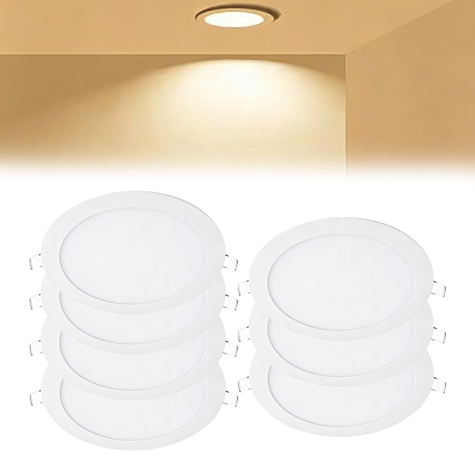 VOGHMOLD 18W Ultra Slim LED Downlight 9 inch, 3000K Recessed Ceiling Light, Cut Φ205-210mm, AC85-265V Flush Mount Spotlights Aluminum Round Panel Lights for Office Hallway, 7 Pack