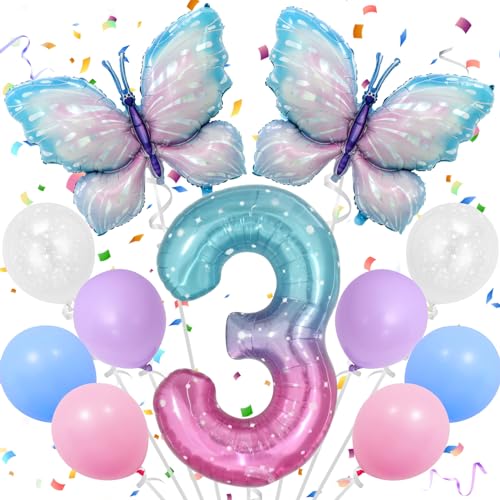 Schmetterling Geburtstagsdeko Für Mädchen – 3. Geburtstag Set Mit Ballons, Banner, Torten-Deko & Luftballons