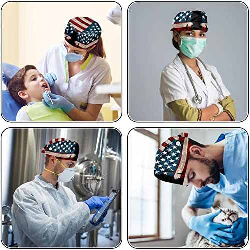 Pshhdgyhs 2 Pcs Adjustable Working Cap With Button, American Striped Flag Surgical Sweatband, Tie Back Hats For Women & Men Multicoloured 17, Hat Diameter Is 18Cm/7In #TOP5