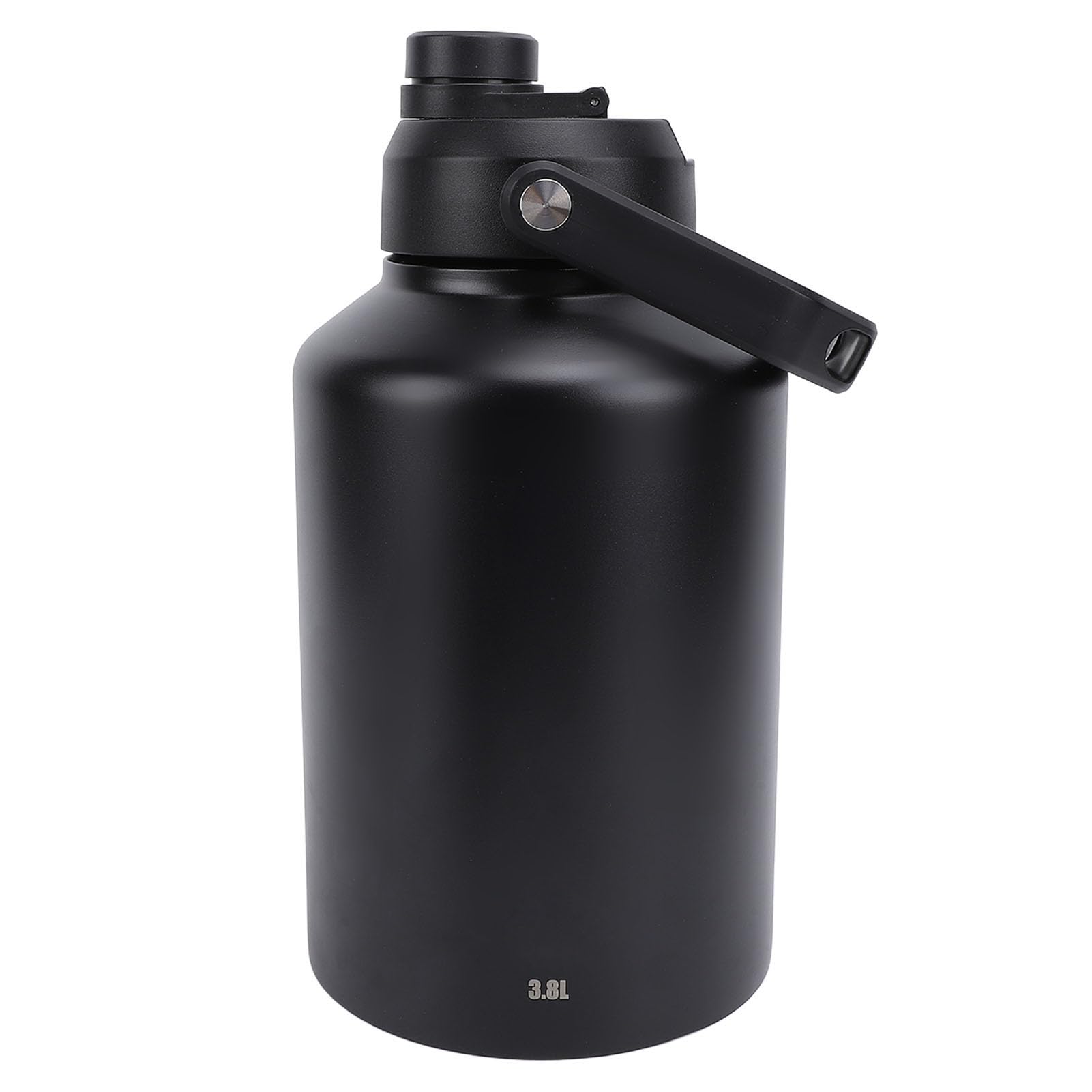 aqxreight 3,8 L Edelstahl-Sportflasche, Doppelwandig, für Fitnessstudio, Camping, Wandern, Reisen, Großes Fassungsvermögen, mit Rutschfestem, Khaki (BLACK)