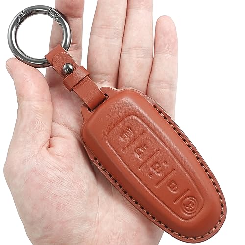 Étui de clé en cuir Ford marron, protection haut de gamme avec porte-clés premium