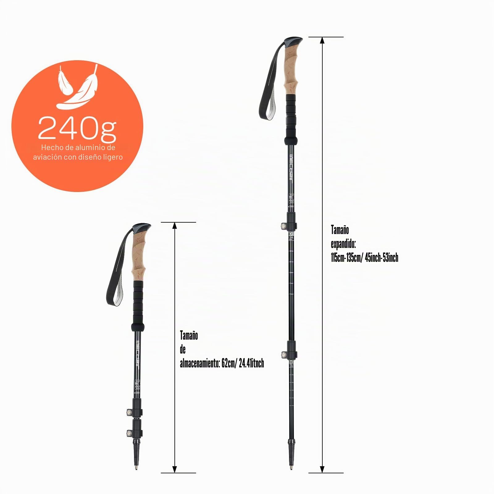 Bastones de Senderismo Telescópicos para Caminar, Bastones de Senderismo 110-135 cm Plegables y Ajustables para Hombres y Mujeres