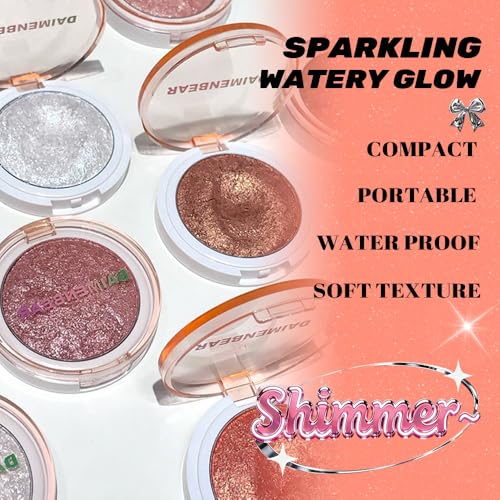 Image of Highlighter Makeup Palette for Blush, Contour, Shadow, Face or Eye Makeup, Shimmer Glow, Creamy Mousse Pressed Powder, Intensely Pigmented, Glitter Sparkling (B03-02# Sunbathing)