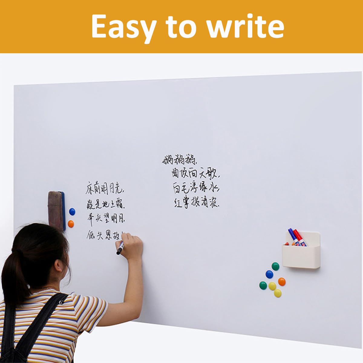 Magnetisches Whiteboard-Blatt, leicht zu beschreiben und abzuwischen, trocken abwischbar, Magnettafel für Memo-Listen, Büro und Zuhause, Whiteboard-Folie mit 3 Stiften/1 magnetischem Radiergummi/6