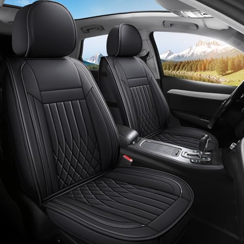 Car Seat Covers Full Set, Faux Leather Seat Covers, Car Seat Protectors Waterproof Anti-Slip, Truck Seat Covers Fit for F150 F250 F350 F450 Ram 1500 2500 3500 Tundra, Black