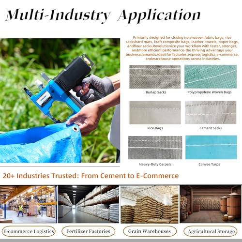 Image of Bag Sewing Machine -2s /bag Heavy Duty Portable Stitching Machine for Woven Bags, Non-Woven Fabrics, Leather !Warehouse & Farm Packing Tool (Blue,Corded -110V AC)