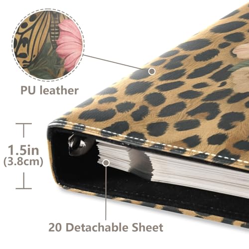 Álbum de fotos adhesivo autoadhesivo DIY Scrapbook Leopardo con mariposa, carpeta de 3 anillos, 40 páginas, 8x10 para memoria miniatura 4