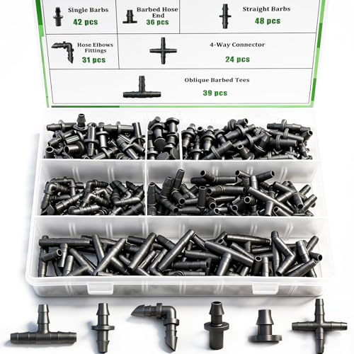 Ruibapa 220Pcs Barbed Connectors Irrigation Fittings Kit,Irrigation Connector for 1/4' Tubing Garden...
