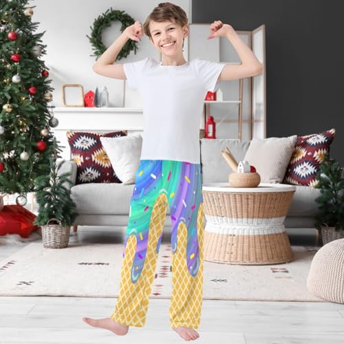 Boy's Pants Purple Ice Cream Circle Jogger Pants Elastic Waist Long Bottoms Trousers with Pockets 6-14 Years2