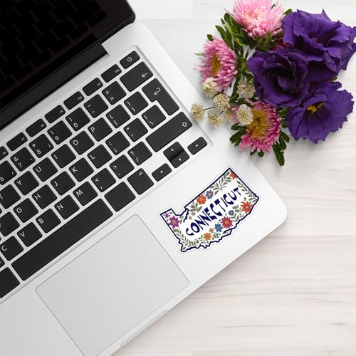 Image of Connecticut State Sticker 5 Inch USA Map Vinyl Decal Waterproof Floral Connecticut Sticker for Car Bumper Laptop Truck Window Wall American State Pride
