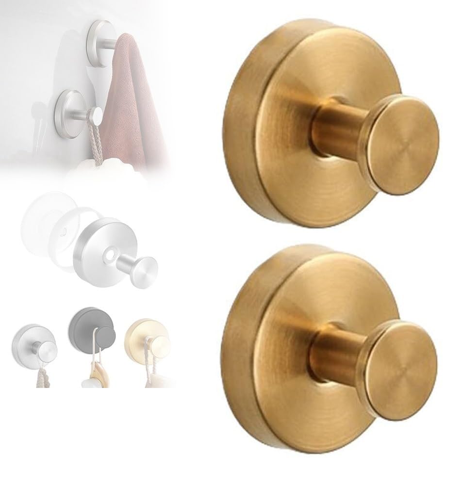 Opeximatun Gold No-Drill Suction Cup Hooks Shower Glass Towels Mirrors(Gold)