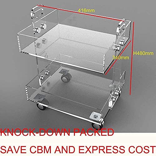 (Flat Packed) Onelux Original Acrylic Side Table,Clear Table With Wheels,Rolling Storage Cart,Acrylic Bedside Tables/Night Stand - 41×34×48H Cm #TOP1