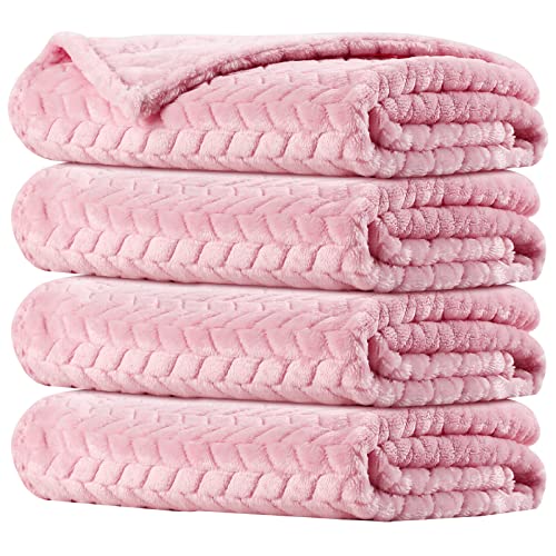 Image of Chumia 4 Pcs Baby Blanket Flannel, Cozy Throw Fuzzy Blanket for Newborn Sherpa Blanket Crib(Light Pink, 24 x 32 Inch)