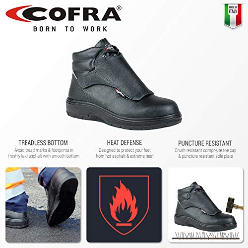 COFRA Leather Work Boots - HEAT SHIELD Treadless Footwear with Composite Safety Toe & Heat Defender Nitrile Rubber Outsole - Size 72