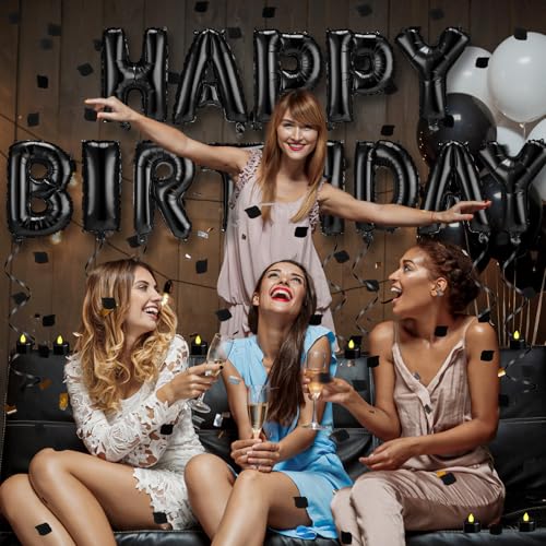 Image of Black Happy Birthday Balloons Decorations Letter Balloons Banner