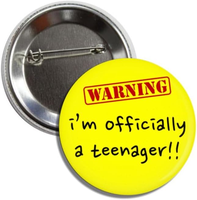 13th Birthday Warning Button Pin, I'm Officially a Teenager, 2.25 Inches Badge