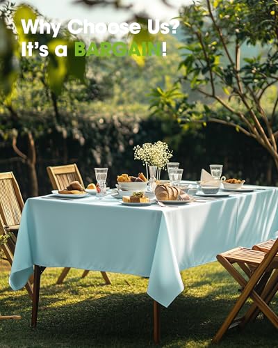 Image of Pureegg Plastic Table Cloth Disposable 8 Pack, 54 x 108 Inch Table Cloths, Easter Party, Picnic, Wedding, Decorative Tablecloths, Rectangle, Baby Blue Plastic Cover, Leakproof & Sturdy, Light Blue
