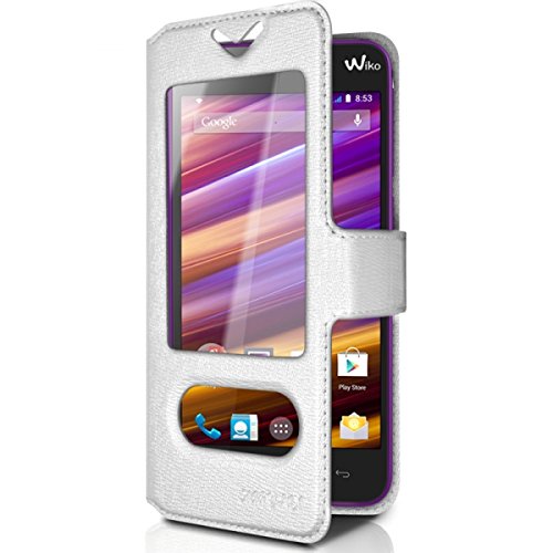 KARYLAX Seluxion - Housse Coque Etui S-View Universel M Couleur Blanc pour Wiko Jimmy