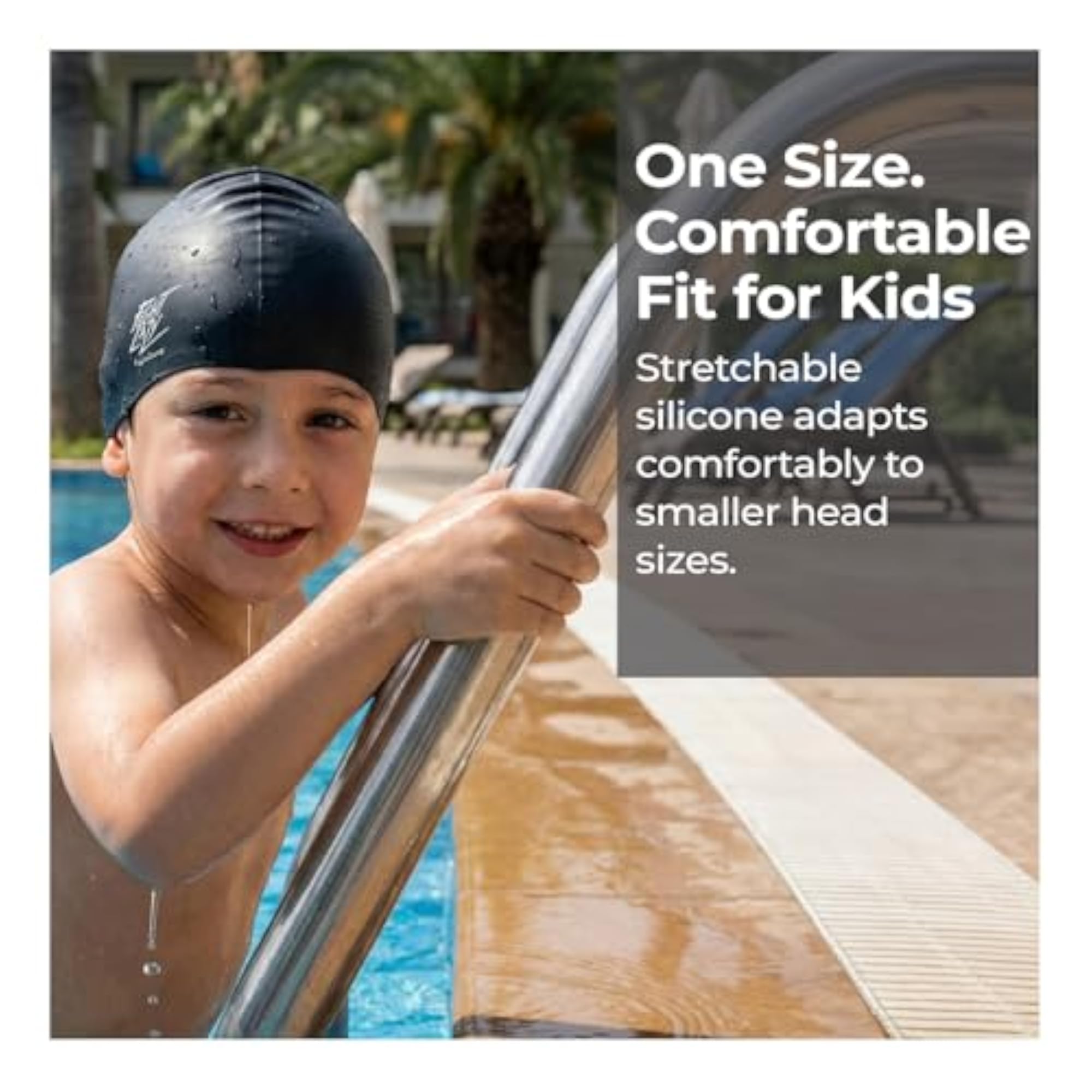 Kids Swimming Cap, Silicone, Black